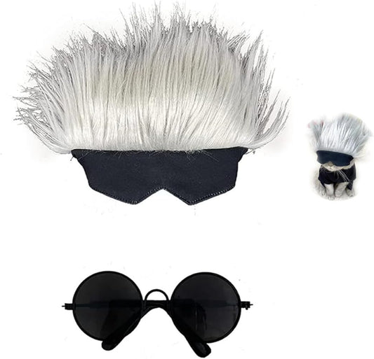 JinYu Pet Costume for Cat Cosplay Dog CostumeSunglasses Cat Headgear Halloween (Sunglasses + Wig Headgear, one Size)