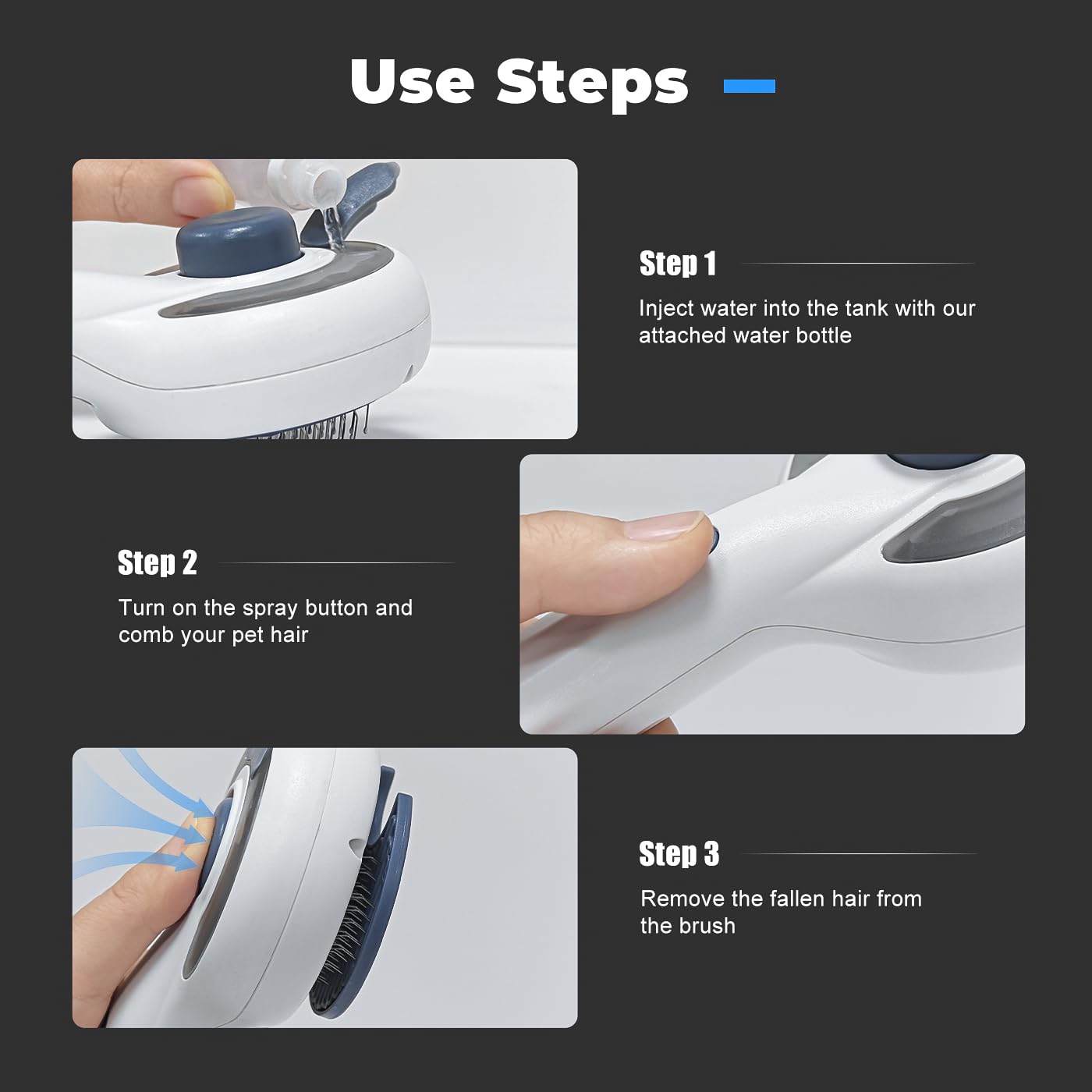 Cat Steam Brush for Indoor Cats – 3-in-1 Grooming Tool with Water Spray, Self-Cleaning Hair Comb for Long & Short Haired Cats and Dogs