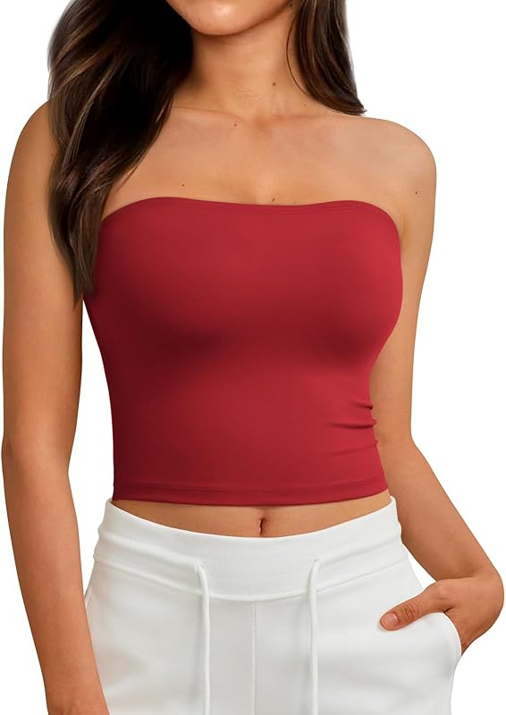 AUTOMET Tube Tops Strapless Crop Tops Basic Backless Sleeveless Bandeau Going Out Cute 2025 Summer Clothes