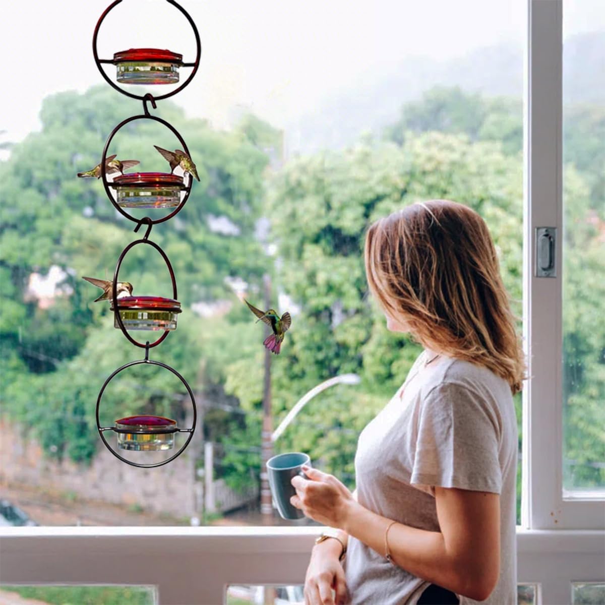 2025 New Hummingbird Feeder, 4PCS Circular Hanging Ant & Bee-Proof Hummingbird Feeders for Outdoor Garden, Patio, Backyard - Leak-Proof, Easy to Clean and Refill