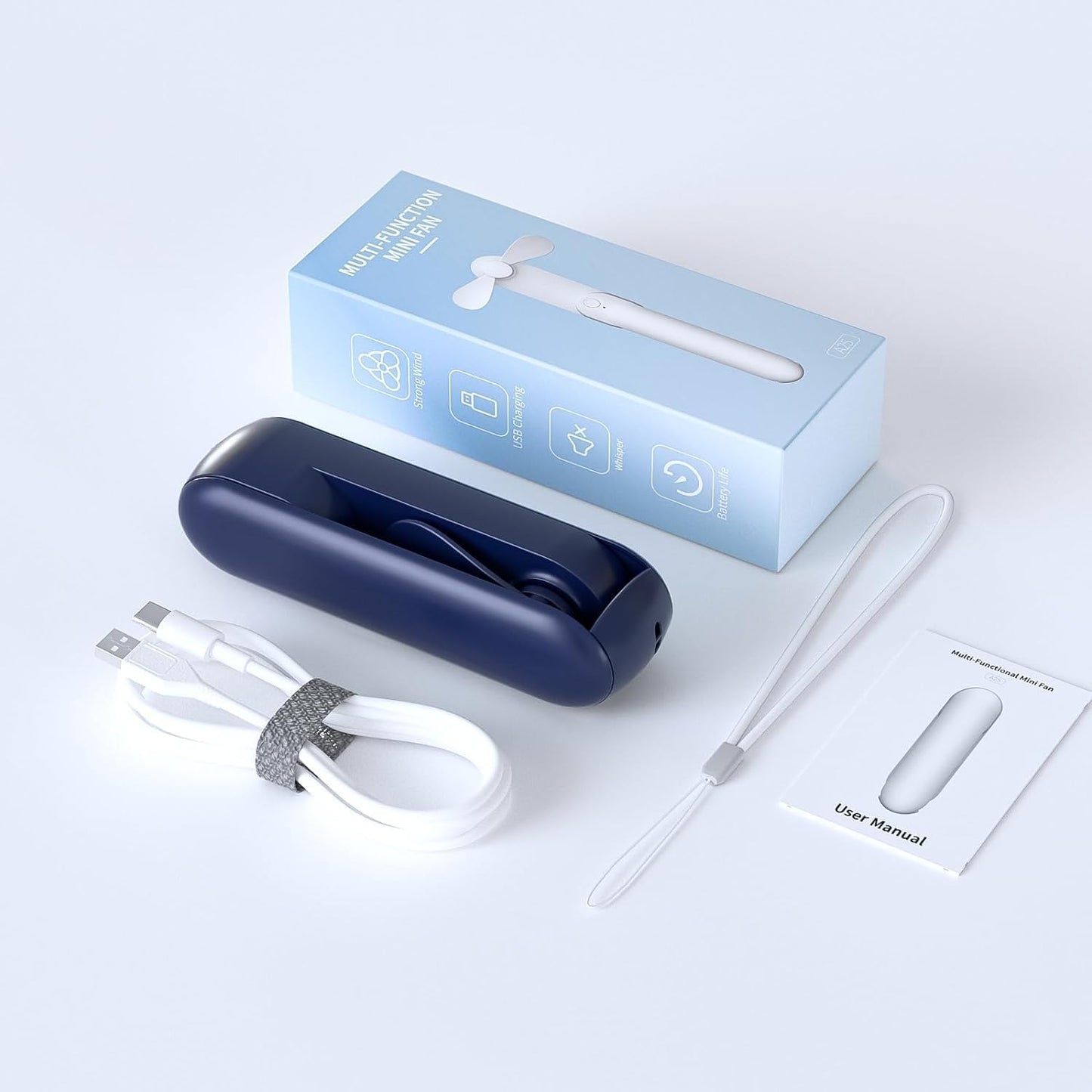 Handheld Mini Fan with USB Rechargeable 2000mAh Battery, Portable Hand Held Lash Fan for Makeup with 13 Woking Hours, Small Foldable Pocket Fans for Travel, Gifts for Women - Dark Blue