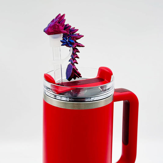 Dragon Straw Cover Cap Compatible with Stanley 30 & 40oz Straw Cup, Silicone Straw topper with 3D Printed Dragon, Cool Tumbler Accessories (Blue-Purple), Halloween Decorations