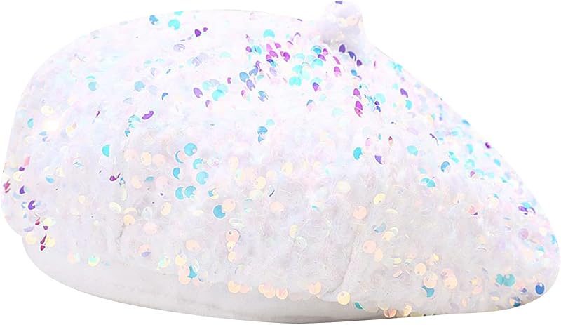 Women Beret Hat Glitter Sequins French Style Beanie Cap Adjustable Fashion Shimmer Hat for Girls Ladies