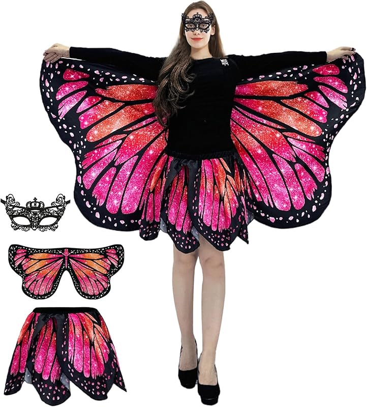 Butterfly Costumes for Women - Double-Sided Printing Butterfly Wings Cape with Skirt for Adults Halloween Costumes