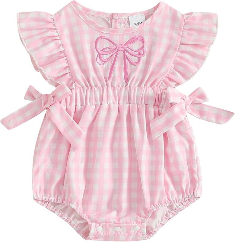Baby Girl Summer Clothes Newborn Bubble Romper Embroidery Ruffle Sleeve Smocked Bodysuit Cute One Piece Outfit