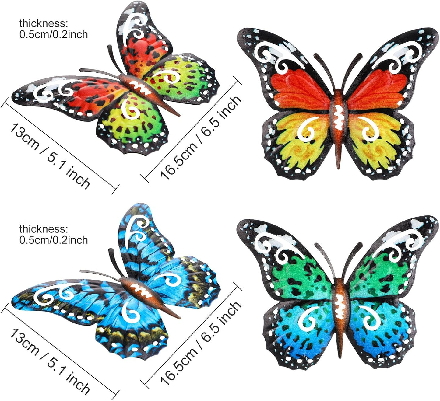8 Pieces Metal Butterfly Wall Art Decor, 3D Butterfly Hanging Wall Decor Sculpture for Balcony Patio Living Room Garden Outdoor Fence Decoration (Stylish Style)