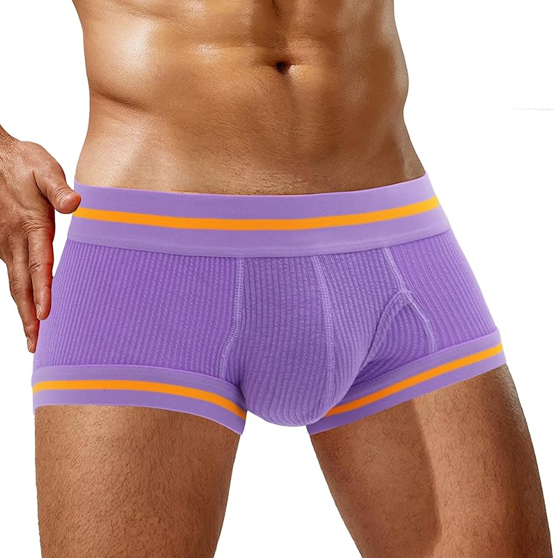 SEAUR Men's Pouch Boxer Briefs Seamless Ribbed Underwear Low Rise Breathable Trunks Stretchy Underpants