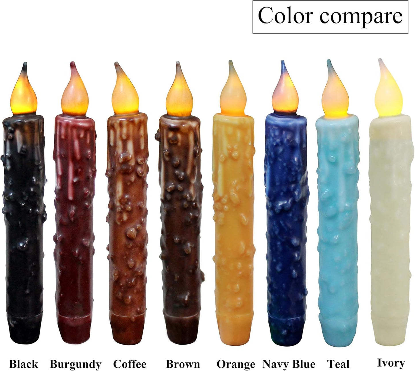 CVHOMEDECO. Real Wax Hand Dipped Battery Operated LED Timer Taper Candles Country Primitive Flameless Lights Décor, 6-3/4 Inch, Matt Black, 3 PCS in a Package