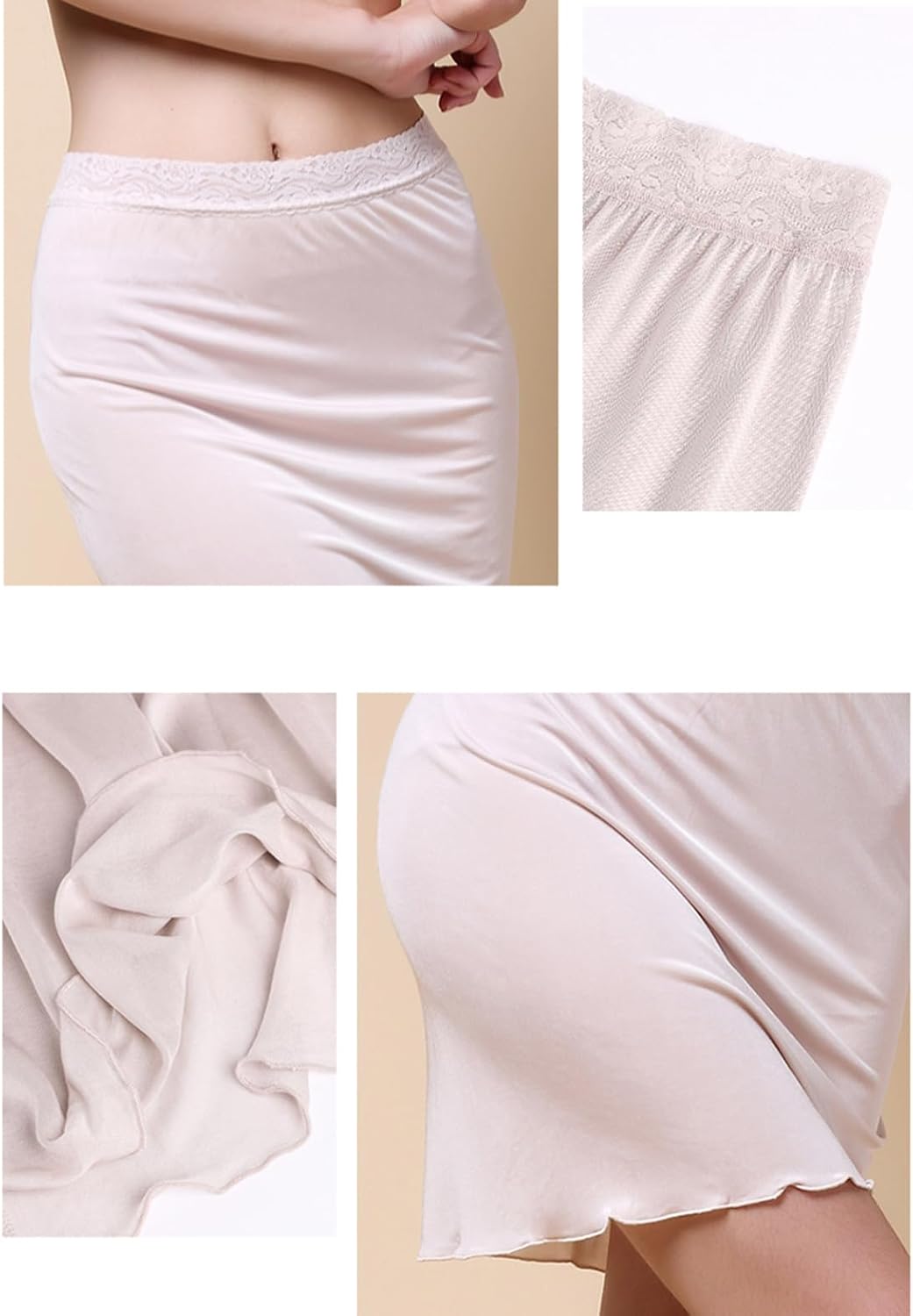 Women's Silk Half Slip Lace Trim Waist Short Underskirt Anti Cling Seamless Under Dress