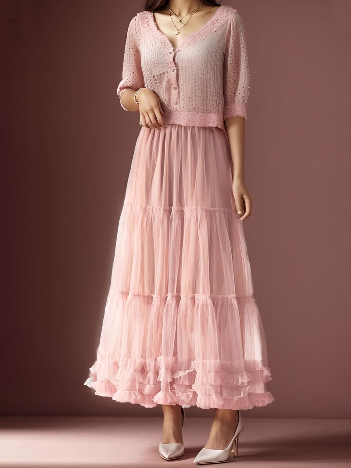 Tulle Skirts for Women Long Length Tutu Fairy Tiered Skirt A Line Mesh Elastic Waist Skirts