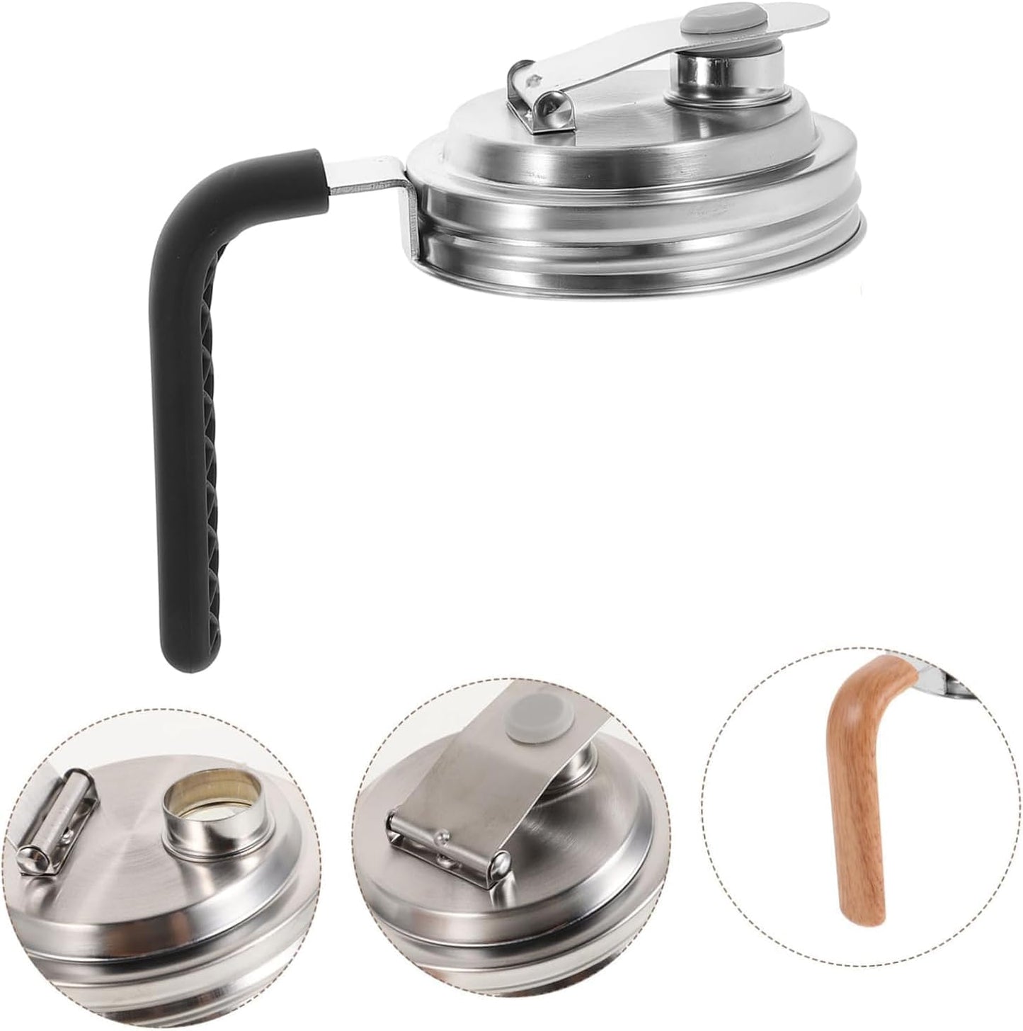 2 Pcs Wide Mouth Mason Jar Stainless Steel Pour Spout Lid, Reusable Mason Jar Lids for Ball Wide Mouth Mason Jars no Rust Leaking Proof for Home Brewing Fruit Fermenting Drinks (with handle, 2)
