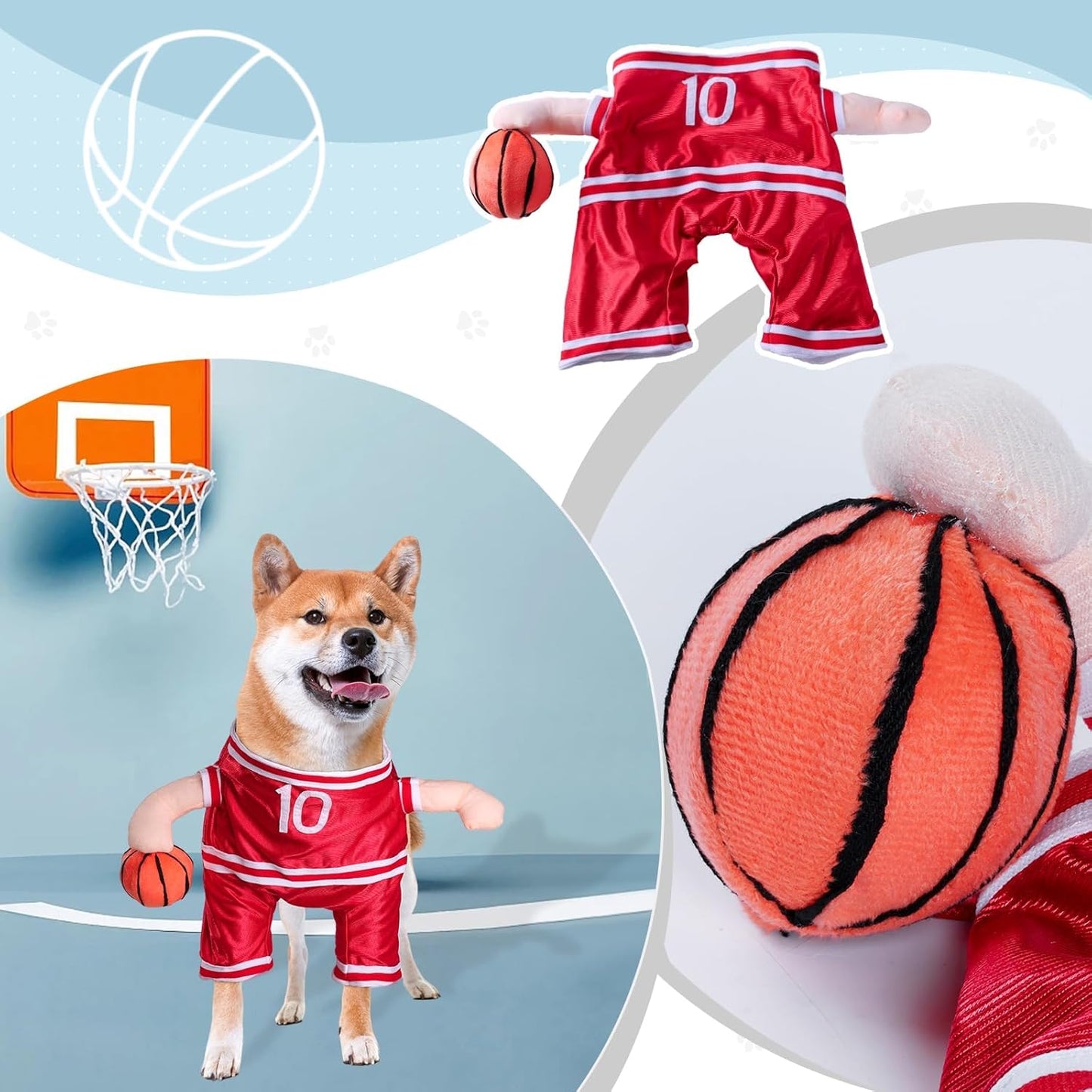 DELIFUR Dog Basketball Player Costume - Pet Halloween Costume Adjustable Funny Dress Up Sports Outfit Cosplay Clothes for Small Medium Dog (Red Basketball, Medium)