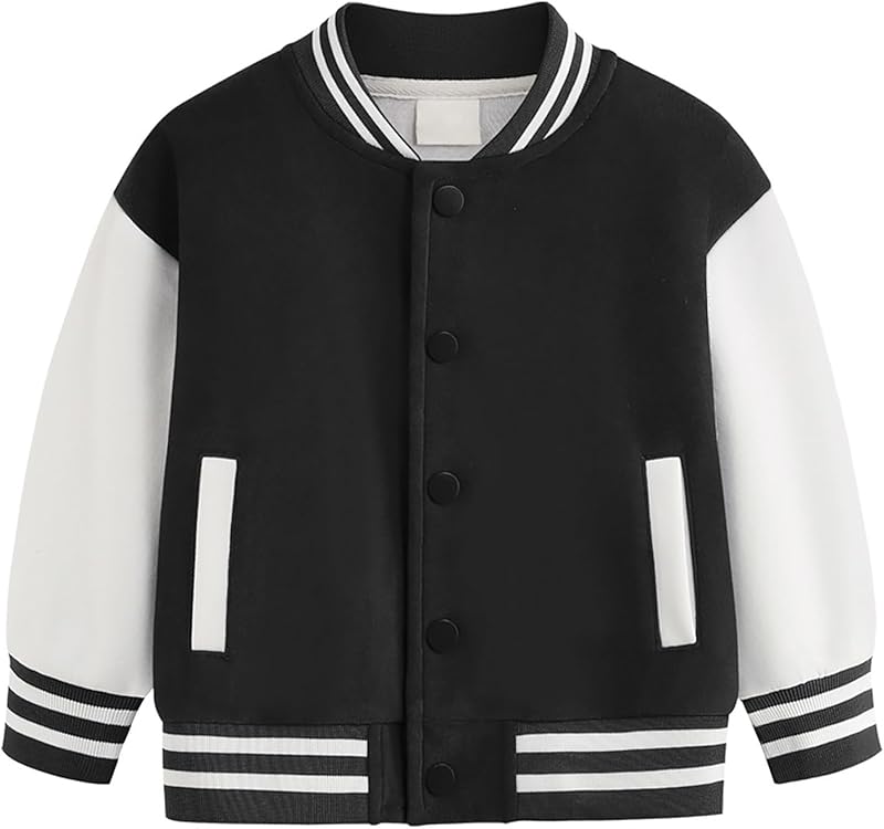 Toddler Baby Boy Girl Baseball Jacket Y2 Varsity Bomber Jackets Print Color Block Button Letterman