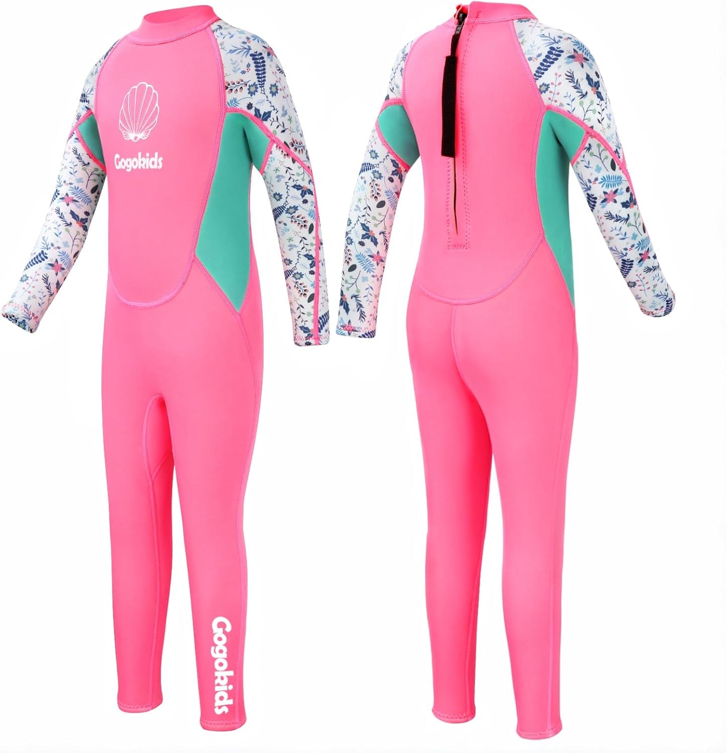 Gogokids Kids Wetsuit, Youth 2.5mm Neoprene Thermal Full Wet Suits, Girls Long Sleeve Back Zip Sun Protection Swimsuits for Water Sports, Diving, Swimming, Surfing Lessons, Keep Warm