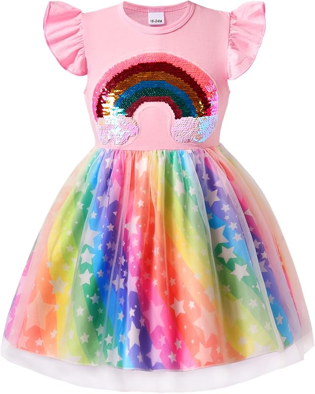 Little Girls Tulle Tutu Dress - Toddler Kids Flutter Sleeve Princess Sundress Casual Summer Outfit Clothes for 2-7Y