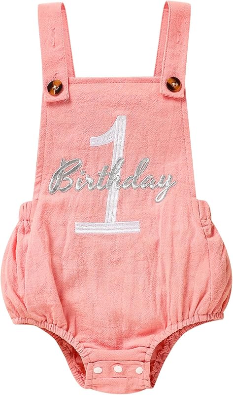 Baby Boys Girls 1st Birthday Romper Baby First Birthday Outfit Boy Solid Color Jumpsuit Cake Smash Outfit
