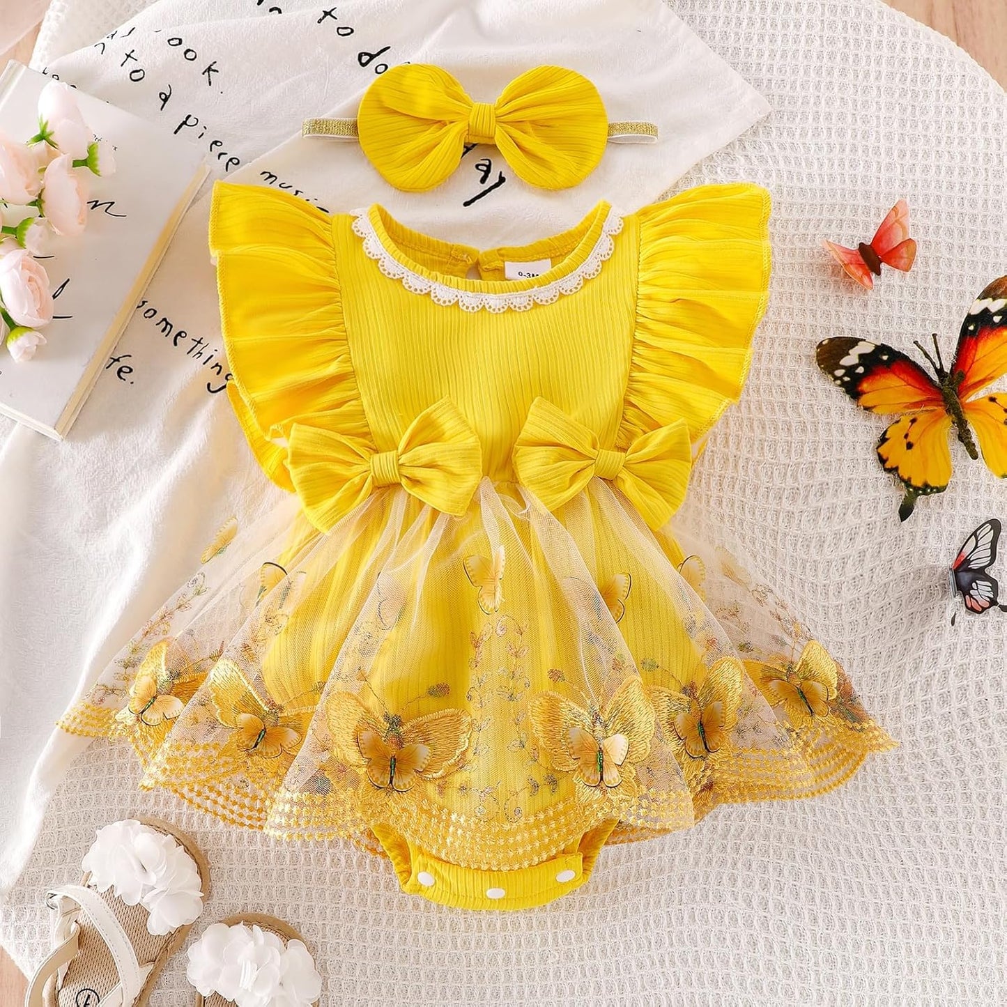 Baby Girl Clothes Newborn Summer Outfits Butterflies Embroidery Tulle Ruffle Sleeveless Infant Romper 0 - 18 Months - TrendyLookz