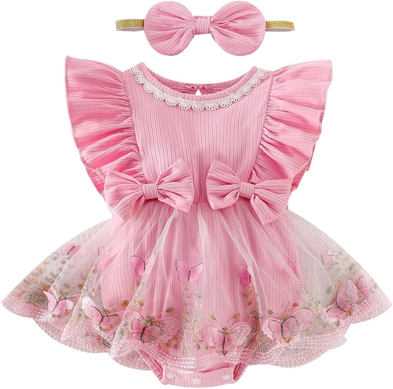 Baby Girl Clothes Newborn Summer Outfits Butterflies Embroidery Tulle Ruffle Sleeveless Infant Romper 0 - 18 Months - TrendyLookz