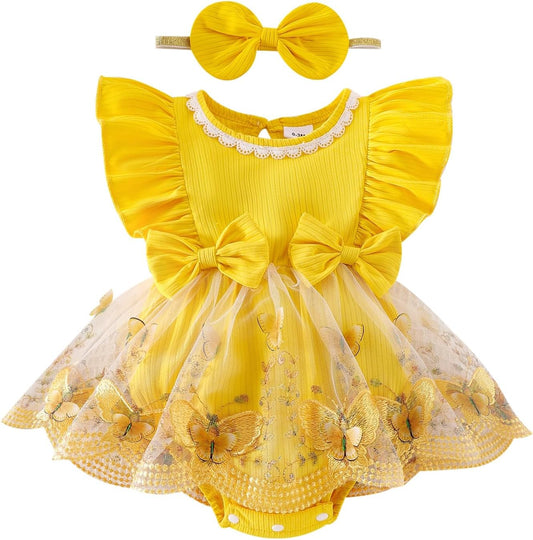 Baby Girl Clothes Newborn Summer Outfits Butterflies Embroidery Tulle Ruffle Sleeveless Infant Romper 0 - 18 Months - TrendyLookz