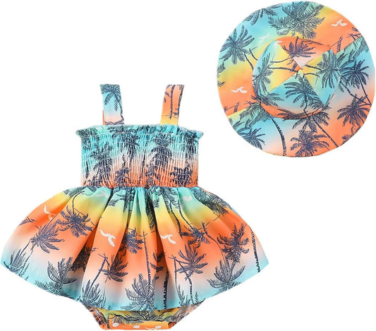 Baby Girl Summer Clothes Cute Sleeveless Halter Romper Dress One - piece Jumpsuit with Hat 0 - 18 Months - TrendyLookz