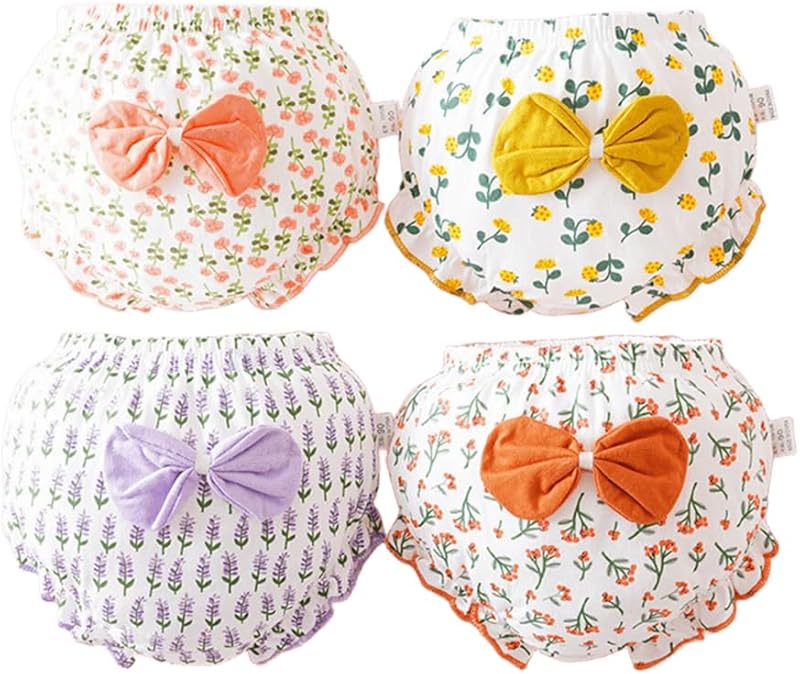 Baby Girls Shorts 4 Pack Toddler Bloomers Cotton Infant Ruffle Short Pants Summer Cute Diaper Covers - TrendyLookz