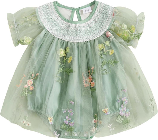 Baby Girls Tulle Tutu Dress Party Holiday Princess Dresses Infant Toddler Embroidery Flower Fairy Romper Dress - TrendyLookz