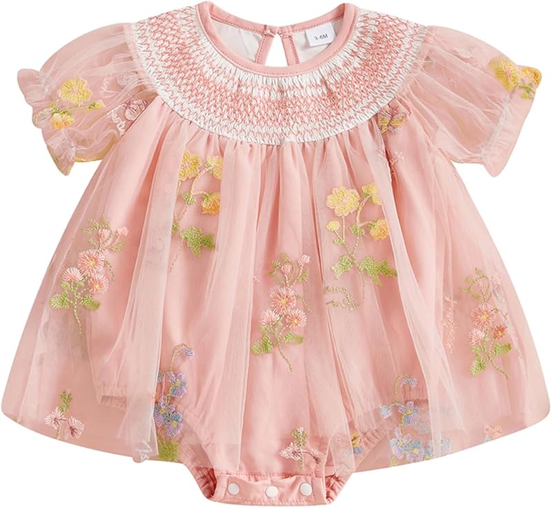 Baby Girls Tulle Tutu Dress Party Holiday Princess Dresses Infant Toddler Embroidery Flower Fairy Romper Dress - TrendyLookz