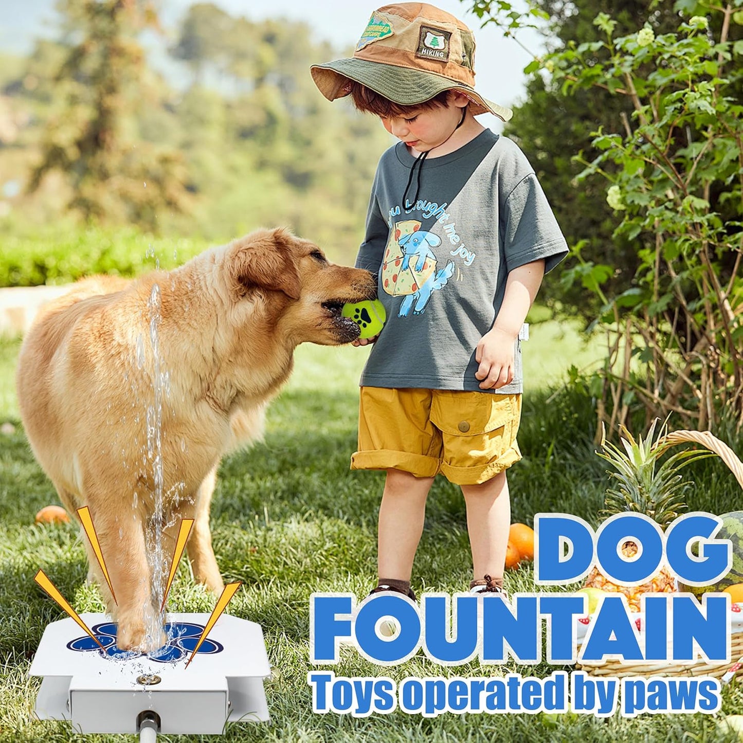 BACOENG Dog Water Fountain Step On, Outdoor Pet Sprinkler for Dogs, Paw Activated Drinking Water Toy, Upgrade Copper Valve Set, Blue - TrendyLookz