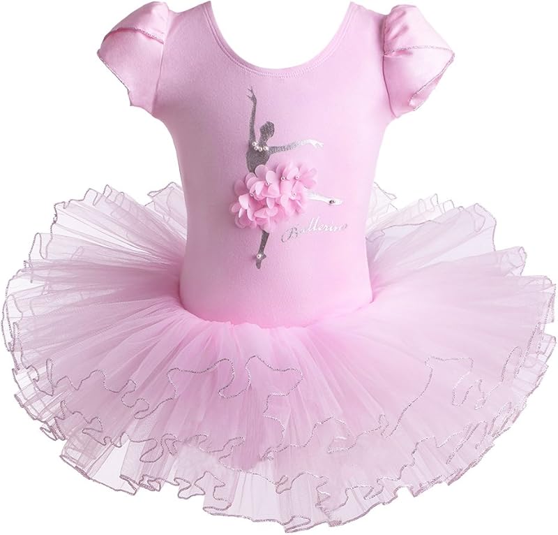 BAOHULU Leotard for Girls Ballet Dance Short Sleeve Full Tulle Tutu Skirted Dress Ballerina Costumes - TrendyLookz