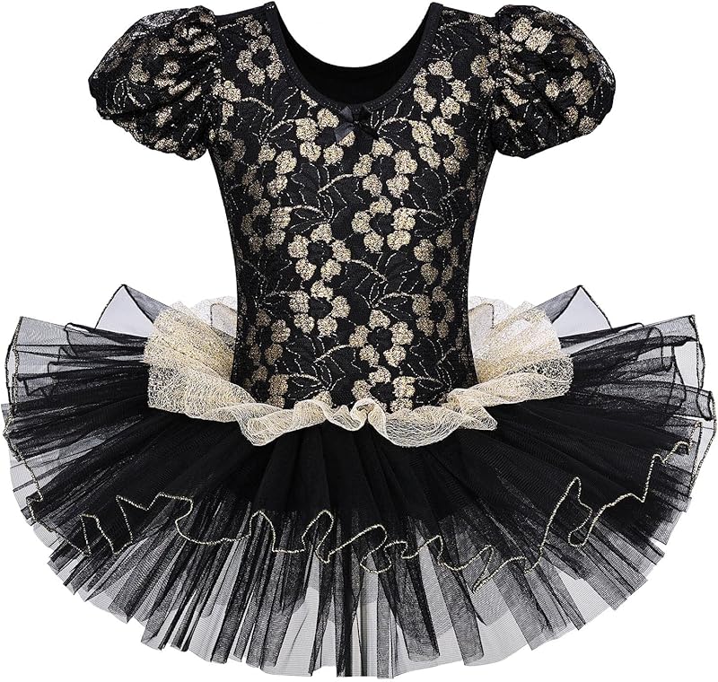 BAOHULU Leotard for Girls Ballet Dance Short Sleeve Full Tulle Tutu Skirted Dress Ballerina Costumes - TrendyLookz