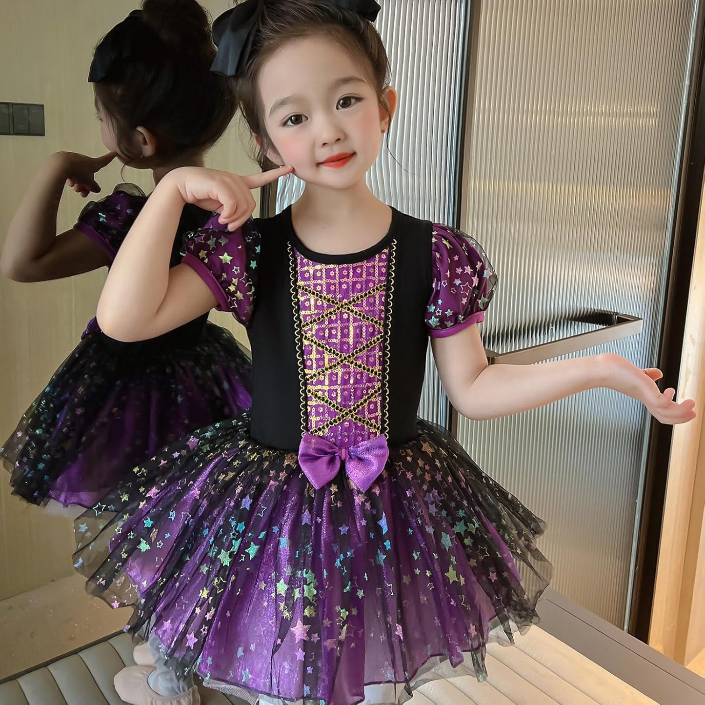 BAOHULU Leotard for Girls Ballet Dance Short Sleeve Full Tulle Tutu Skirted Dress Ballerina Costumes - TrendyLookz