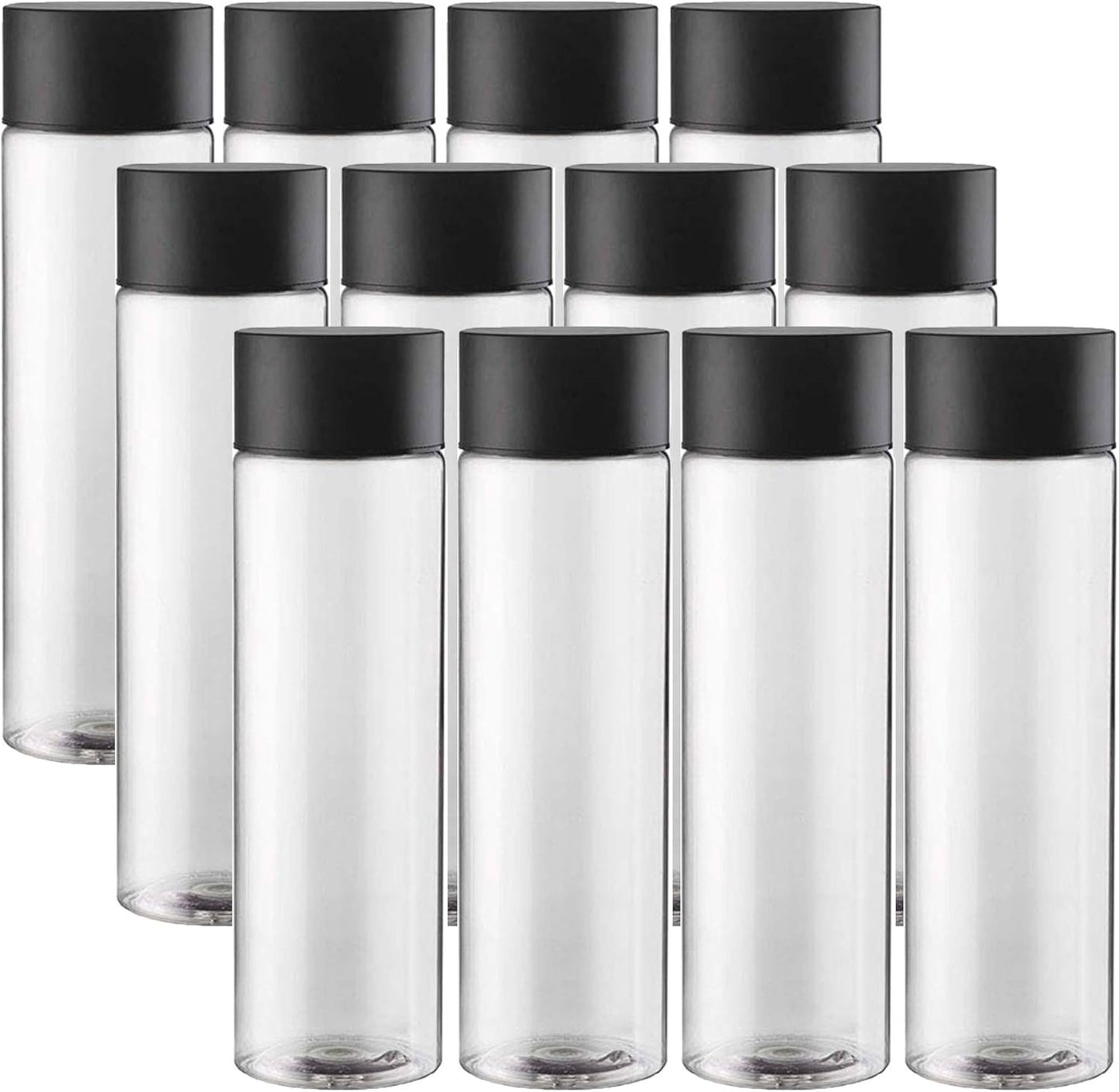 12-pack Bulk Empty Plastic Juice Bottles Reusable Water Bottles to work great as Sensory Bottles and Smoothie Bottles with Black Lids Great for Sensory Crafts and Calming Bottles 400ml