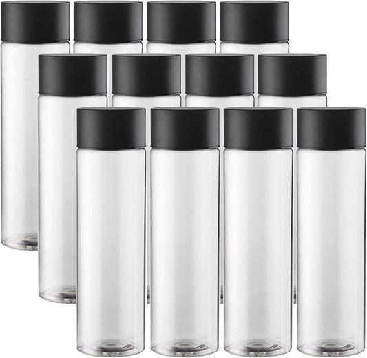 12-pack Bulk Empty Plastic Juice Bottles Reusable Water Bottles to work great as Sensory Bottles and Smoothie Bottles with Black Lids Great for Sensory Crafts and Calming Bottles 400ml