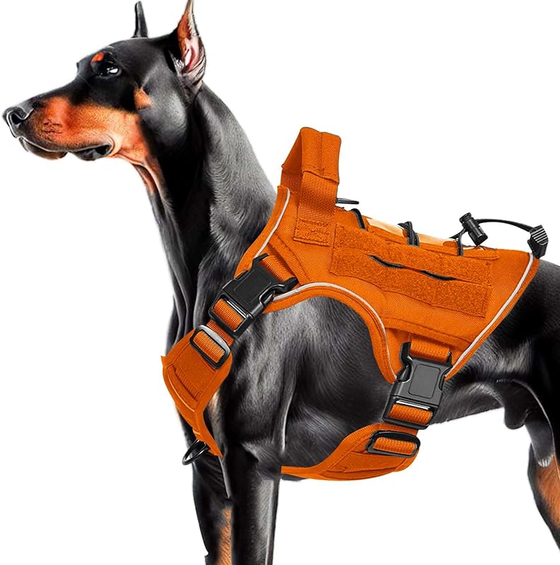 Heavy-Duty Tactical Dog Harness for Large Dogs, No Pull Adjustable Reflective Pet Vest with Molle System, K9 Military-Grade Control for Service Training, Outdoor & 10+ Breeds, Black, Medium