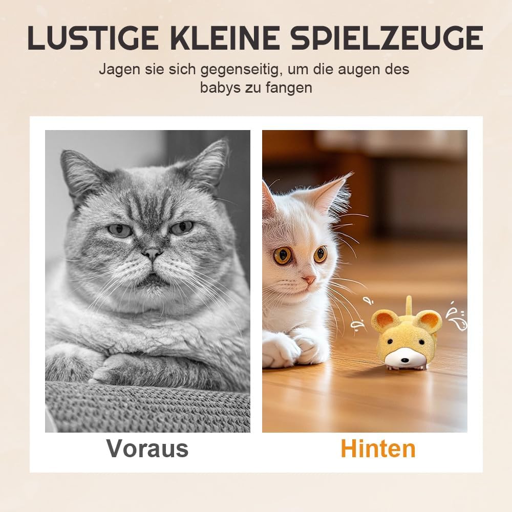Katzenspielzeug Maus Elektrisch, 2025 Neu Interactive Electric Hamster Cat Toy, Selbst bewegen Hindernisse vermeiden Interaktives Katzenspielzeug Selbstbeschäftigung (Gelb + Kaki + Grau)