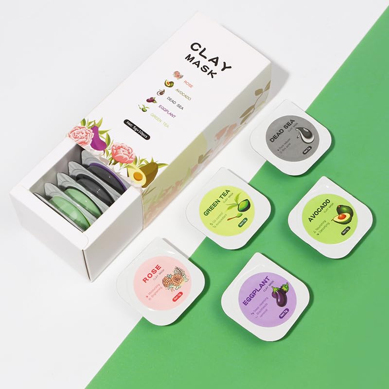 Organic Clay Mask Kit Private Label Turmeric Green Tea Pink Rose Face Mud Clay Mask Facial Mask For Acne Skin (SET 02)