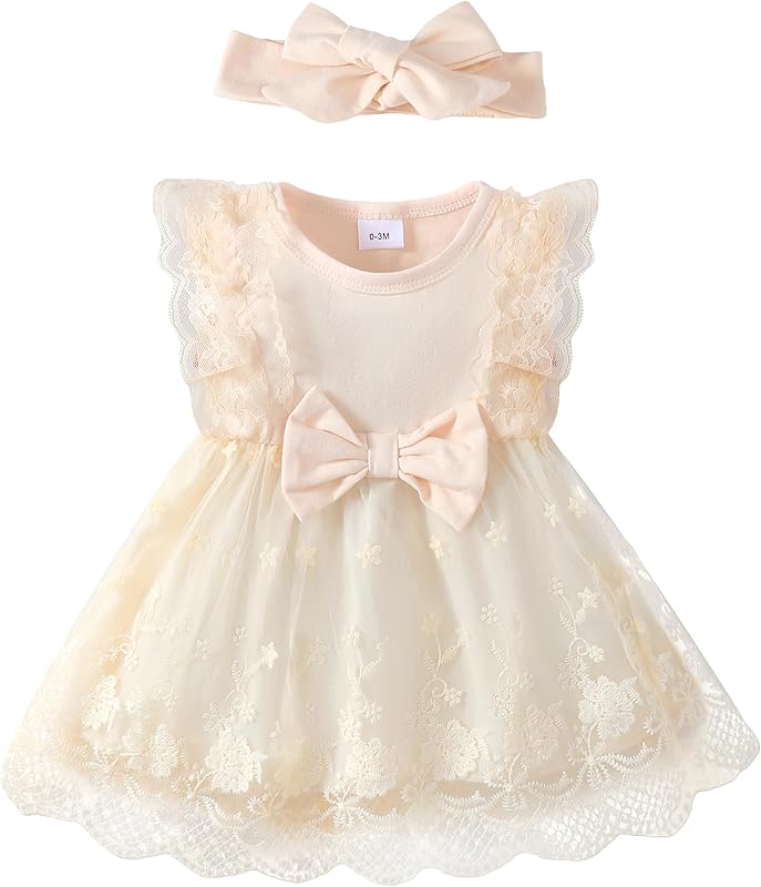 Renotemy Baby Girl Flower Dress Summer, Tutu Tulle Boho Princess Wedding Birthday Party Dresses for Infant Girls 0-18 Months