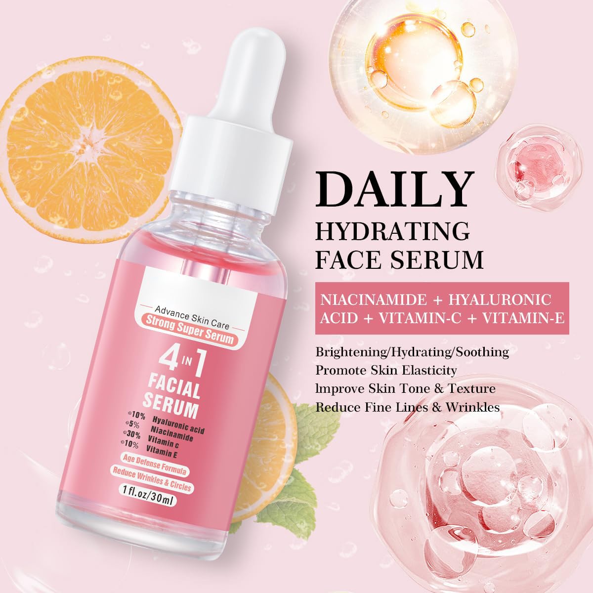 Vitamin C Serum For Face, Anti Aging Facial Serum with Vitamin C, Hyaluronic Acid, Vitamin E, Brightening, Repairing Essence, Hydrating Serum for Face, for Dull Skin & Fine Lines 30ml