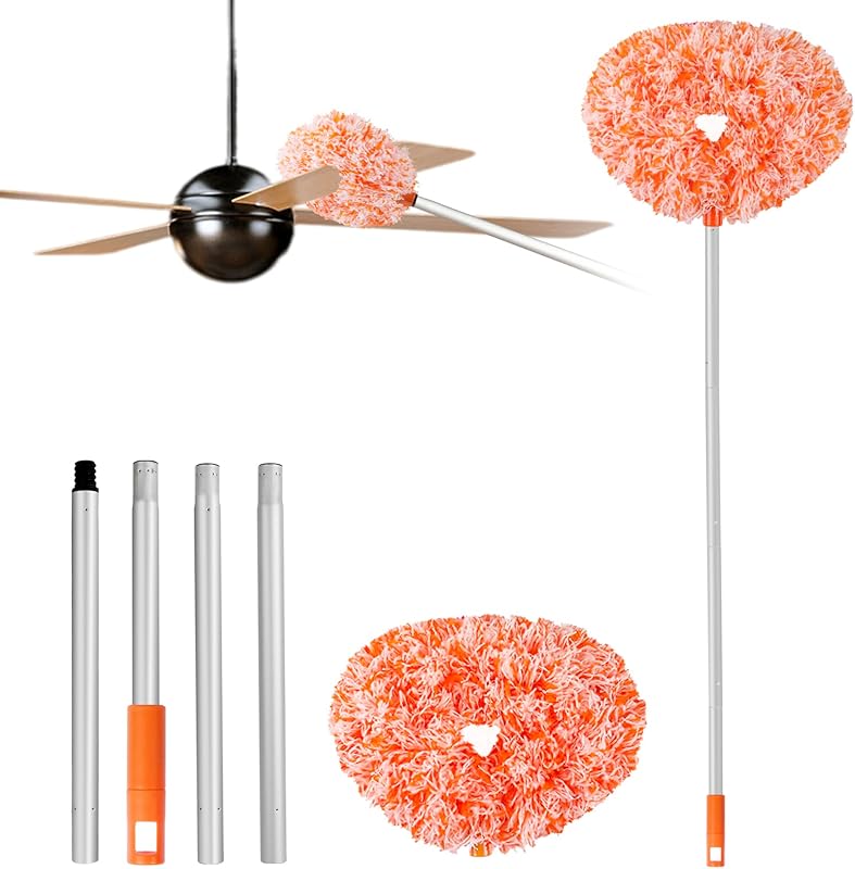 Ceiling Fan Cleaner Duster Reusable Microfiber Ceiling Fan Blade Cleaner Removable Duster with Extension Pole Adjusts 13 to 49.7 Inch for Cleaning Walls Bookshelves Furniture Door Window Top (Blue)