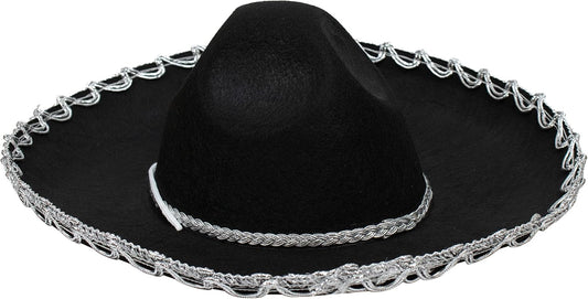 GiftExpress Black Mariachi Sombrero Hat with Silver Trim, Sombrero for Cinco de Mayo, Halloween Costume, Mexican Fiesta Costume