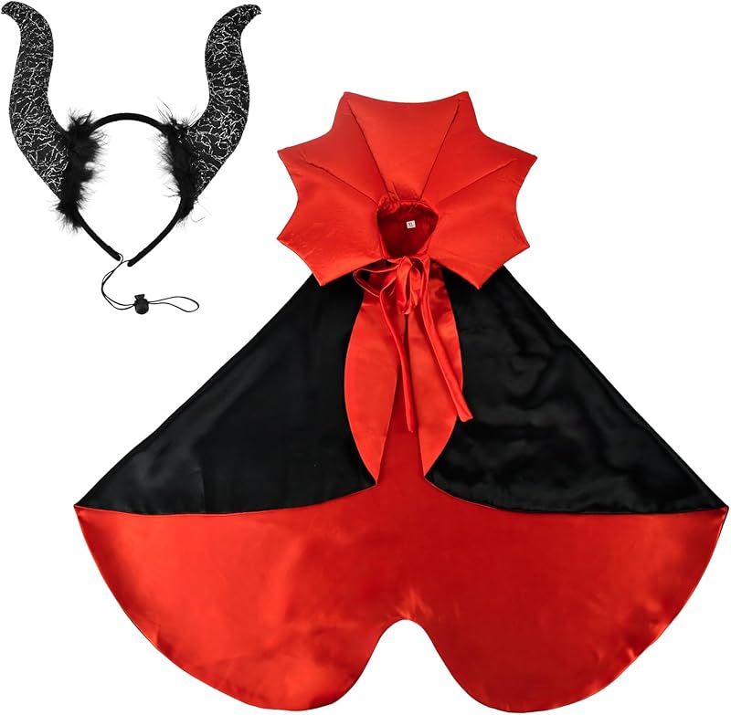 2 Pcs Dog Halloween Costume Set Cat Witch Vampire Cape Devil Horns Hat Holiday Clothes for Cat Puppy Halloween Party Pet Outfits M
