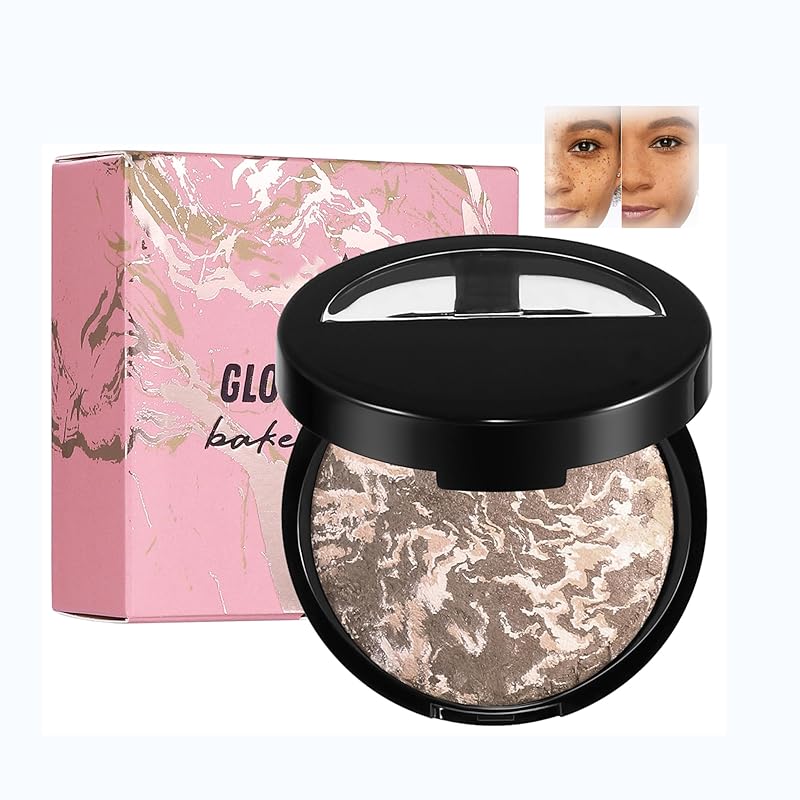 AKARY Baked Powder Foundation, Oil Control Correcting Foundation, Buildable Light to Medium Coverage - Demi-Matte Natural Flawless Finish Smooth Lightweight Setting Powder Palette, 01 Porcelain