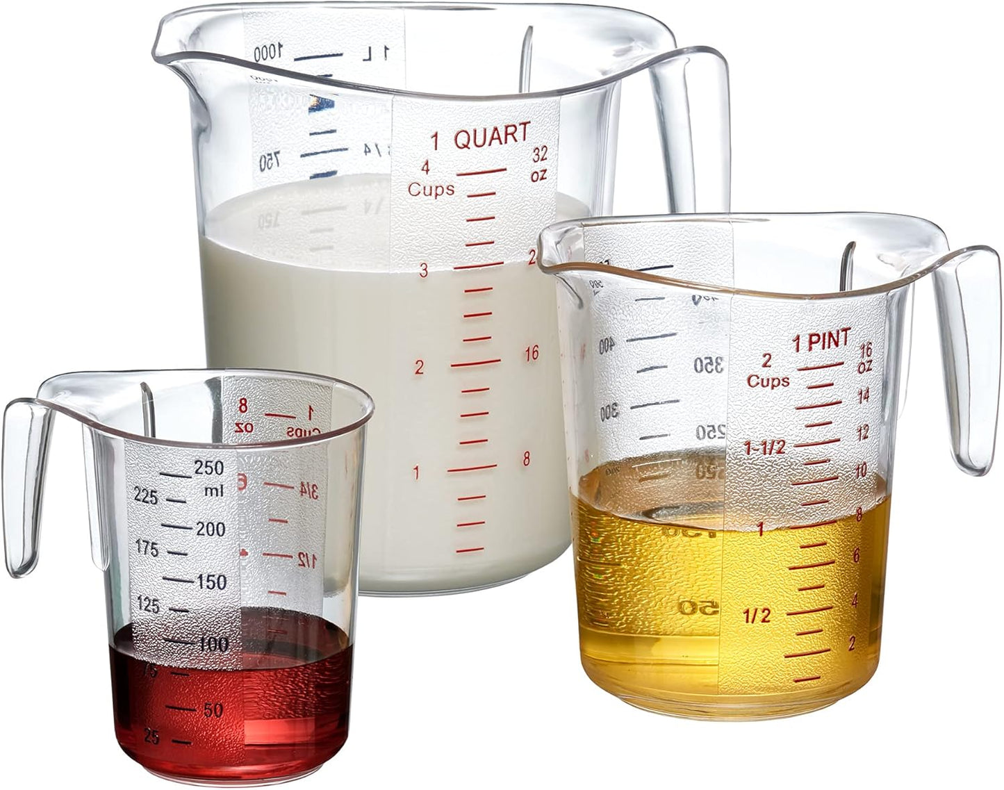 Amazing Abby - Melissa - Unbreakable Plastic Measuring Cups (3-Piece Set), Food-Grade Measuring Jugs, 1/2/4-Cup Capacity, Stackable and Dishwasher-Safe, Great for Oil, Vinegar, Flour, More