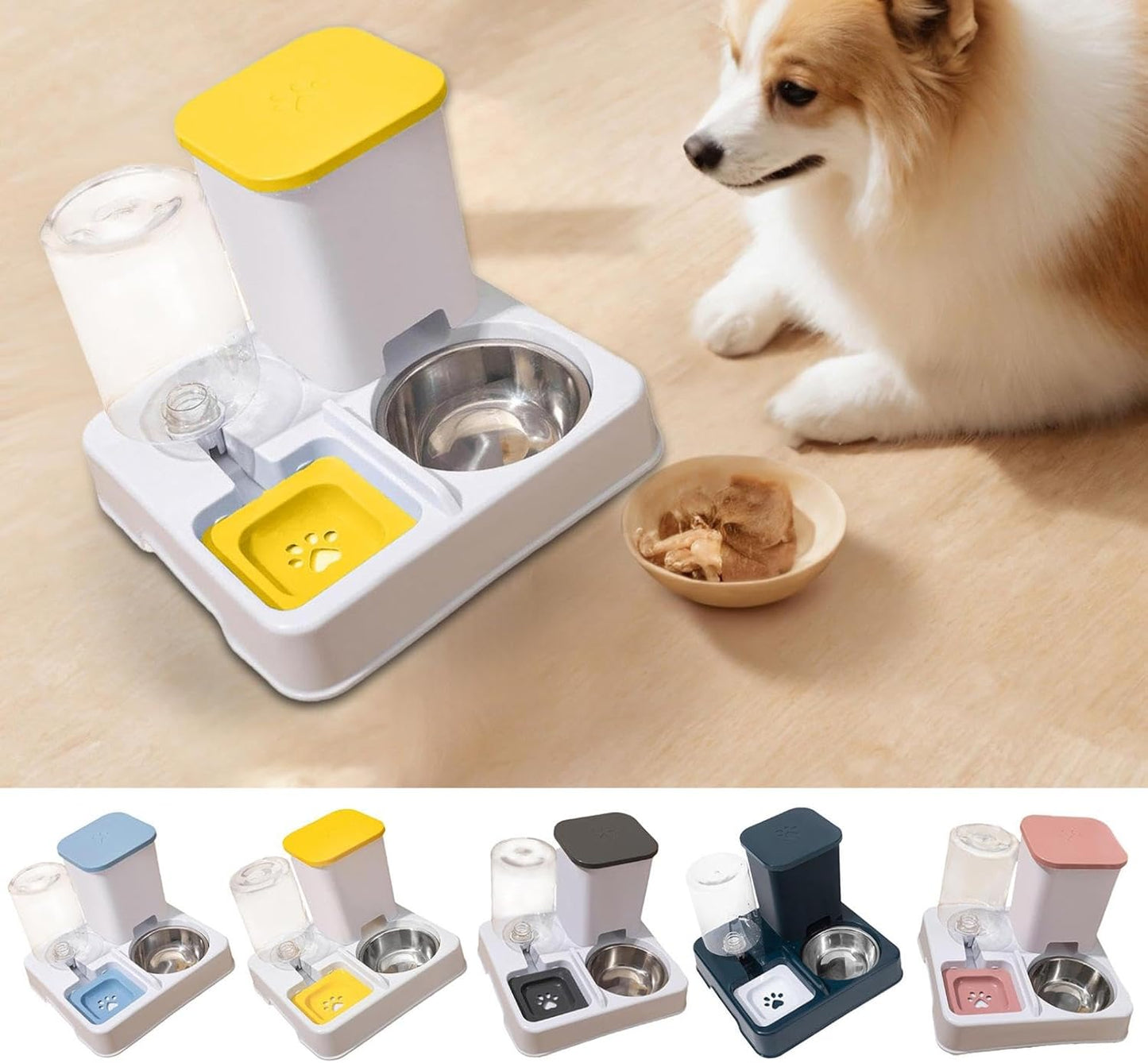 Automatic Pet Feeder, Cat Food and Water Bowl Set, Removable 2 in 1 Feeder and Waterer Set, This Two-Piece Set is Suitable for Pet Feeding, Including Small and Medium-Sized Dogs, Kittens (Dark Blue)