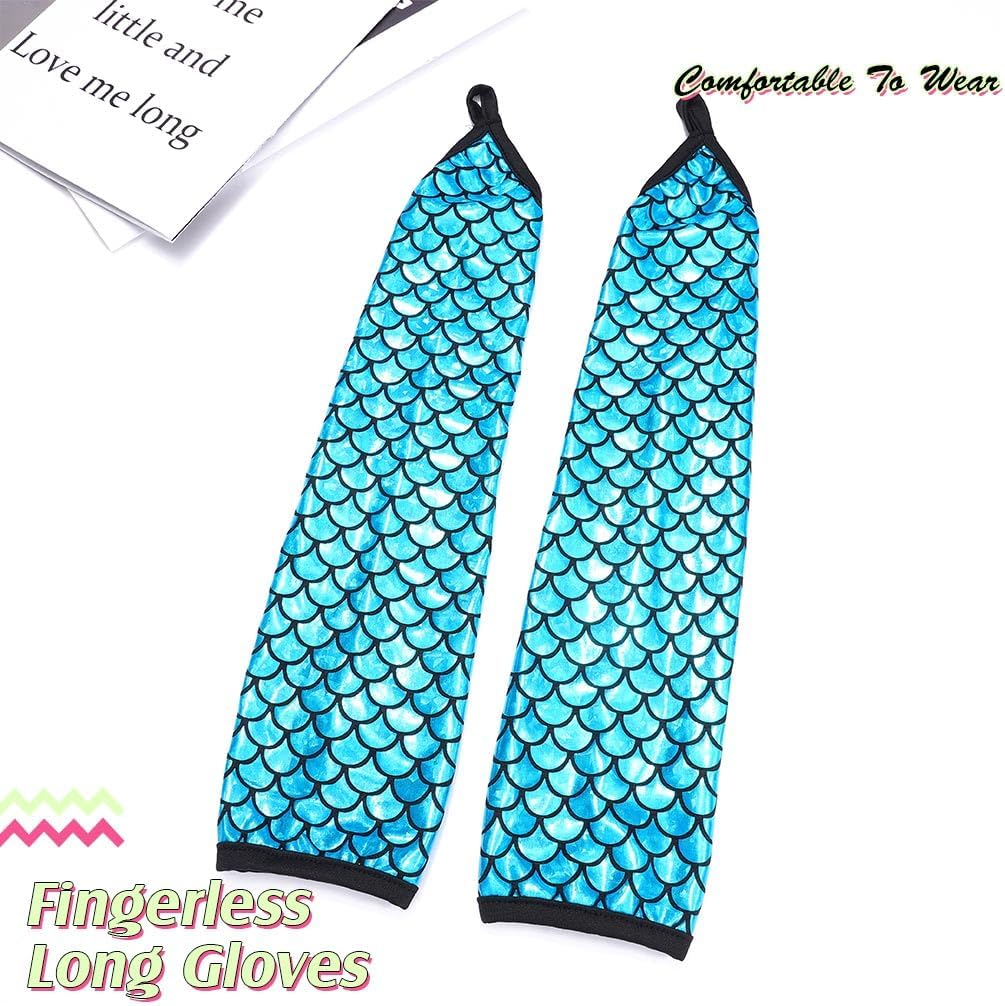 Fashion Gloves Sparkle Fingerless Long Glove Fish Scale Arm Sleeves Rave Party Costume for Women and Girls