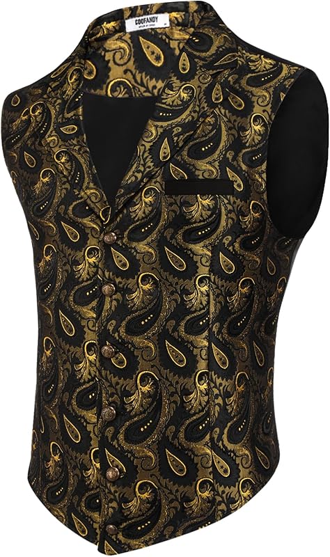 COOFANDY Mens Suit Vest Paisley Floral Victorian Vests Gothic Steampunk Formal Waistcoat Tuxedo Vests with Notched Lapels