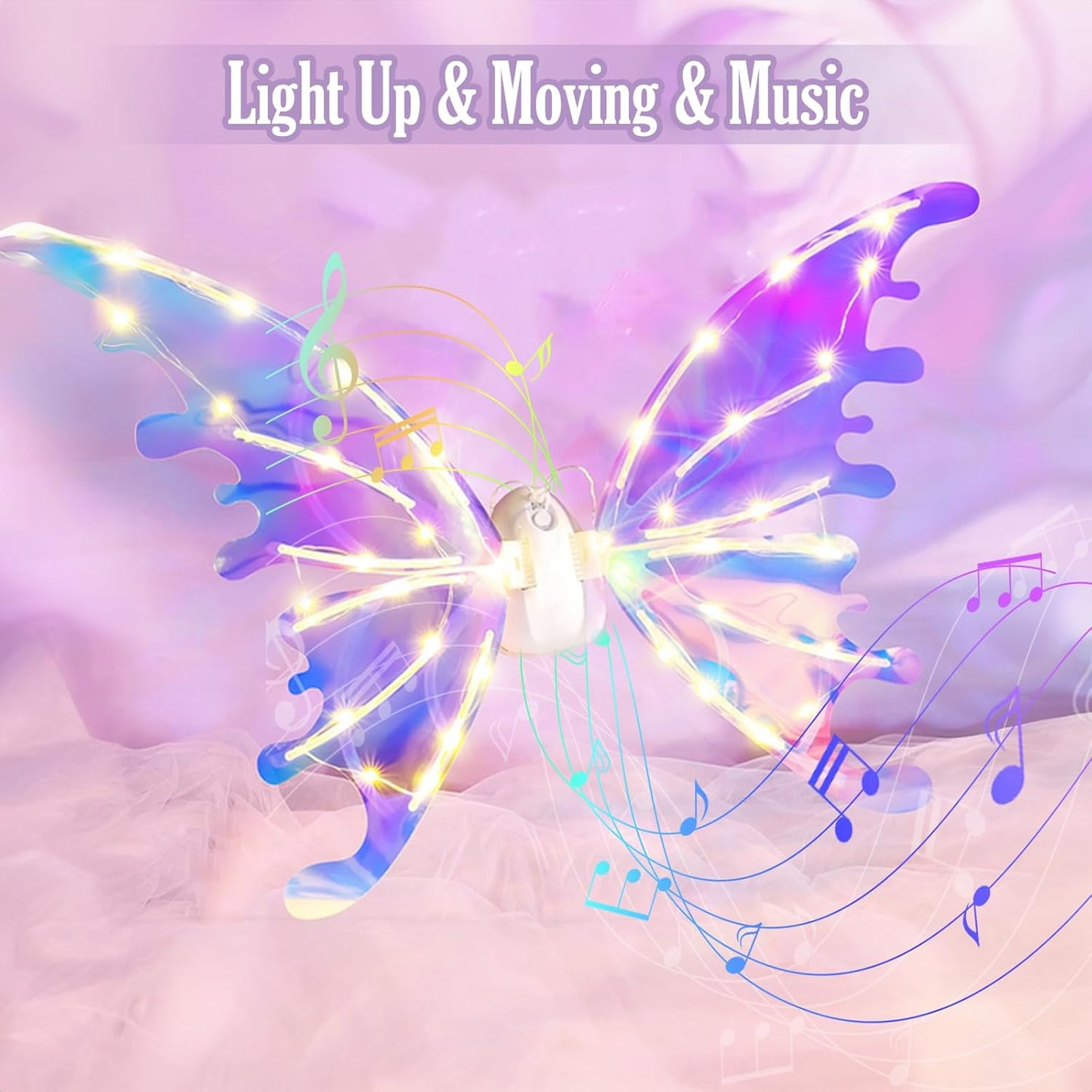 GOLDGE LED Electric Fairy Wings for Girls, Moving Butterfly Wings with Lights & Music, Toy for Halloween, Valentine, Birthday, Christmas, Party Costume, Princess Cosplay and Dress-Up (Multicolored)