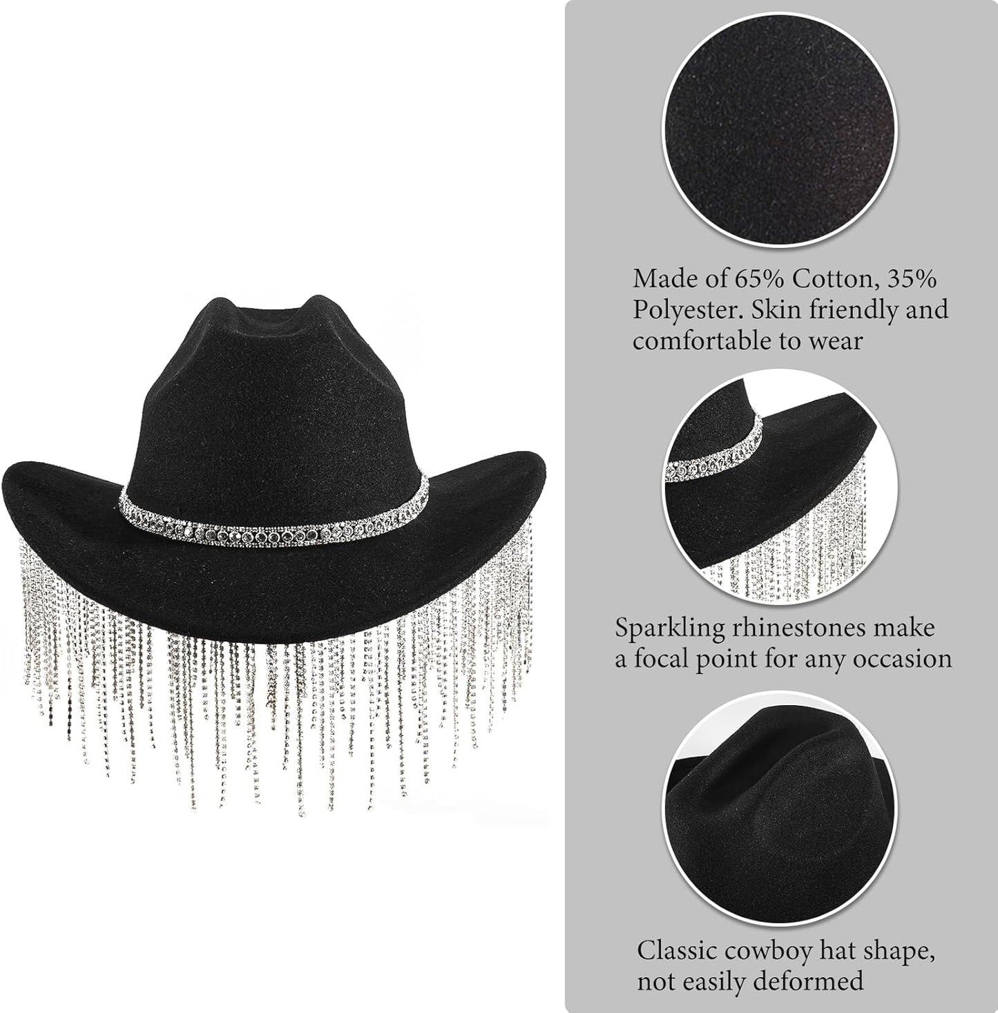 Womens Cowboy Hat Rhinestone Hat Western Cowgirl Hat Wide Brim Diamond-Glitter Size:Medium-Large