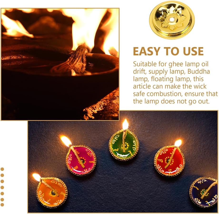 DOITOOL 15pcs Butter Lamp Oil Float Candle Holder Floating Wicks for Oil Candles Lamp Wick Holders Wick Floating Disc Stand Butter Lamp Holder Floating Wicks Stand Metal Wicks Disc Tray
