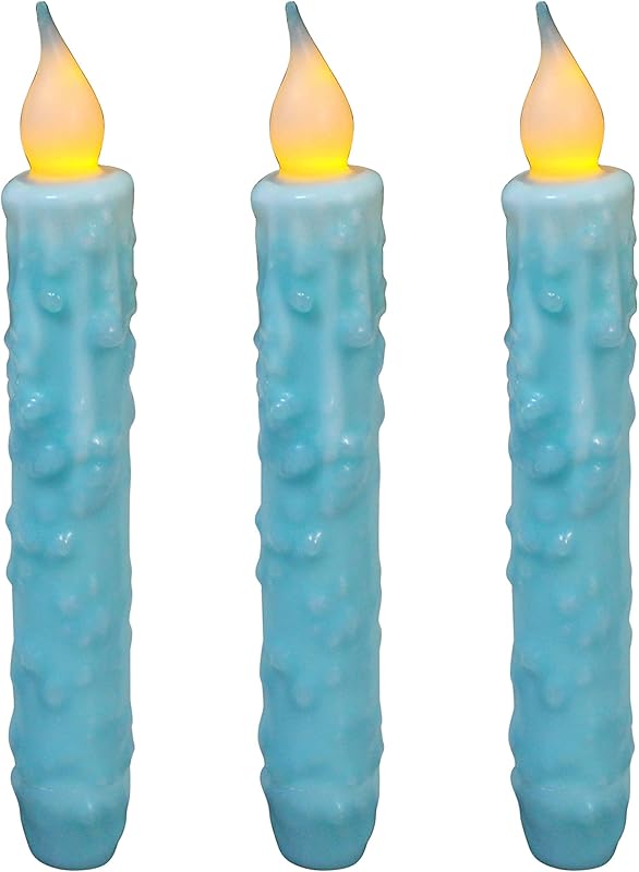 CVHOMEDECO. Real Wax Hand Dipped Battery Operated LED Timer Taper Candles Country Primitive Flameless Lights Décor, 6-3/4 Inch, Matt Black, 3 PCS in a Package